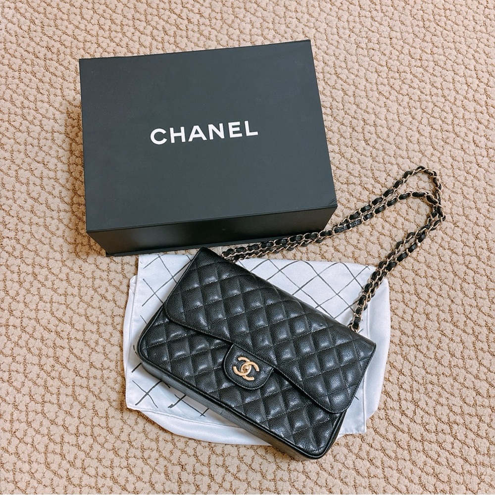 Chanel Classic Flap Bag – Jumbo Size (Black Caviar Leather, Gold Hardware)